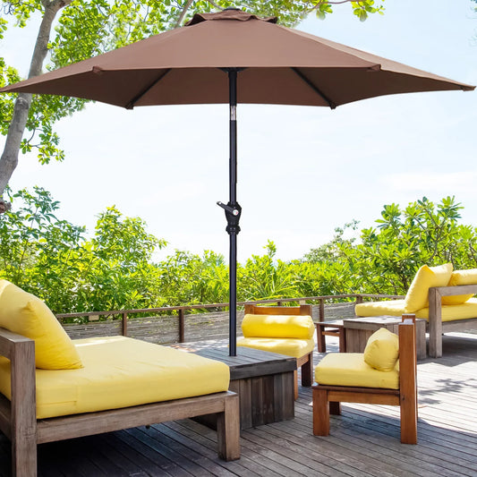 7.5FT Patio Umbrellas with Push Button Tilt and Crank, Coffee
